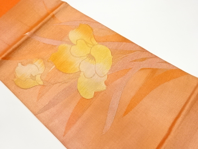 紗 花模様織出し開き名古屋帯（額縁仕立て）